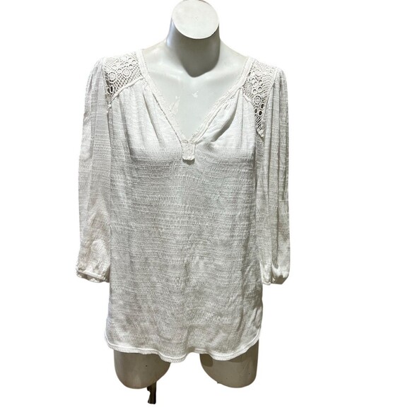 Max Studio Tops - Max Studio Blouse Womens Size L Ivory Peasant V-Neck Tassel Tie Boho